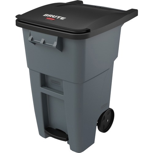 Rollout Trash Can: 50 gal, Rectangle, Gray
